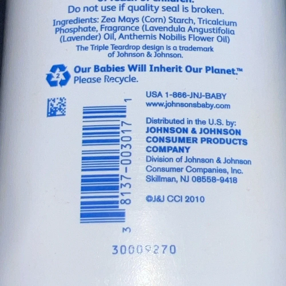 Johnson's Baby Powder Calming Lavender Chamomile‎ Pure Cornstarch 15 Oz 2010 EUC